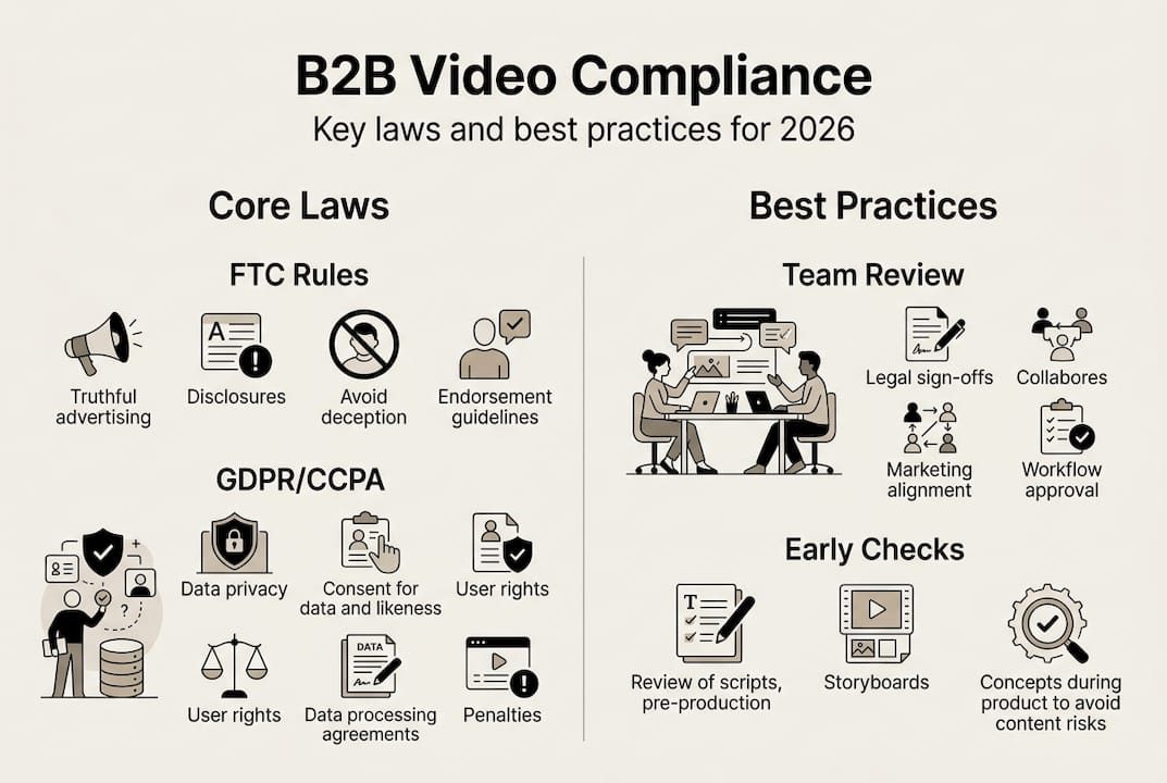 Infographic with B2B video compliance essentials
