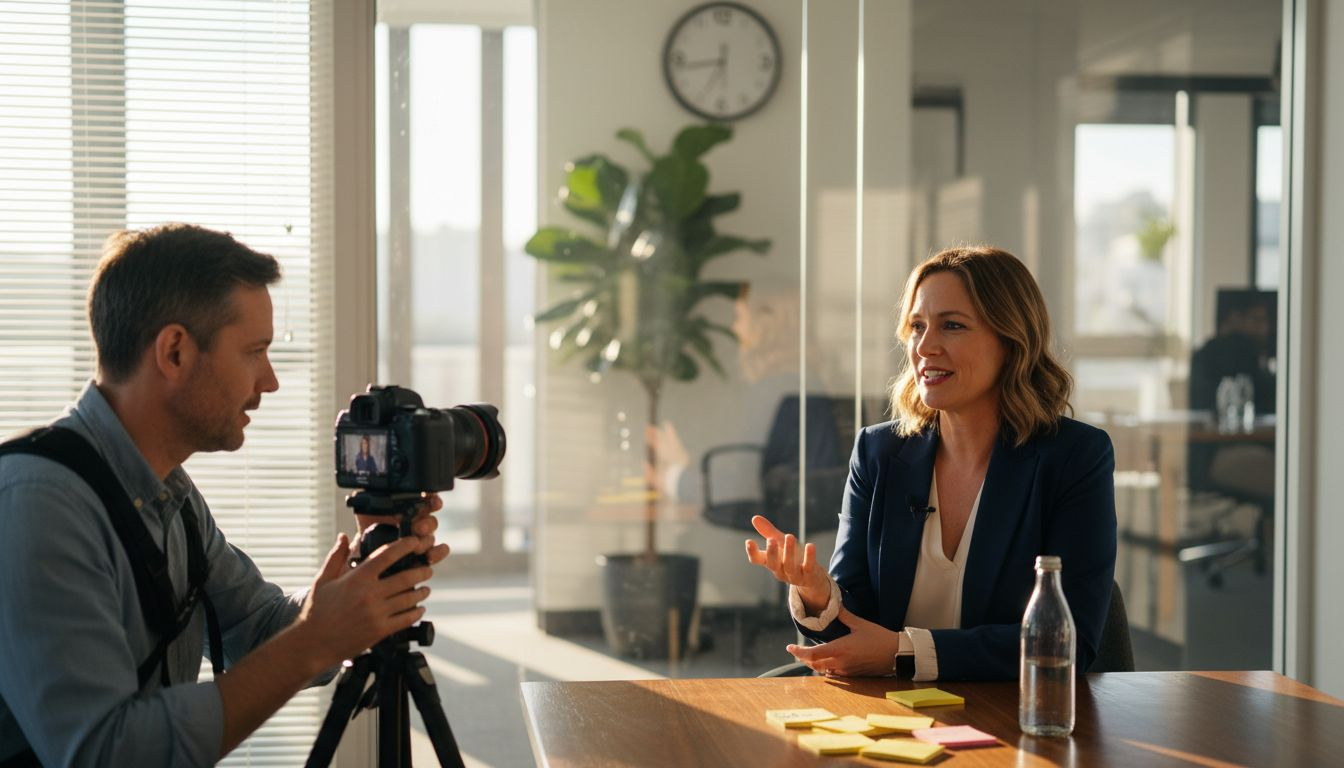 Filming B2B customer story in meeting room