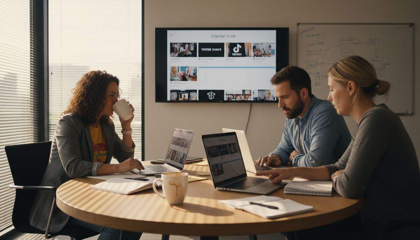 Team reviewing repurposed video content