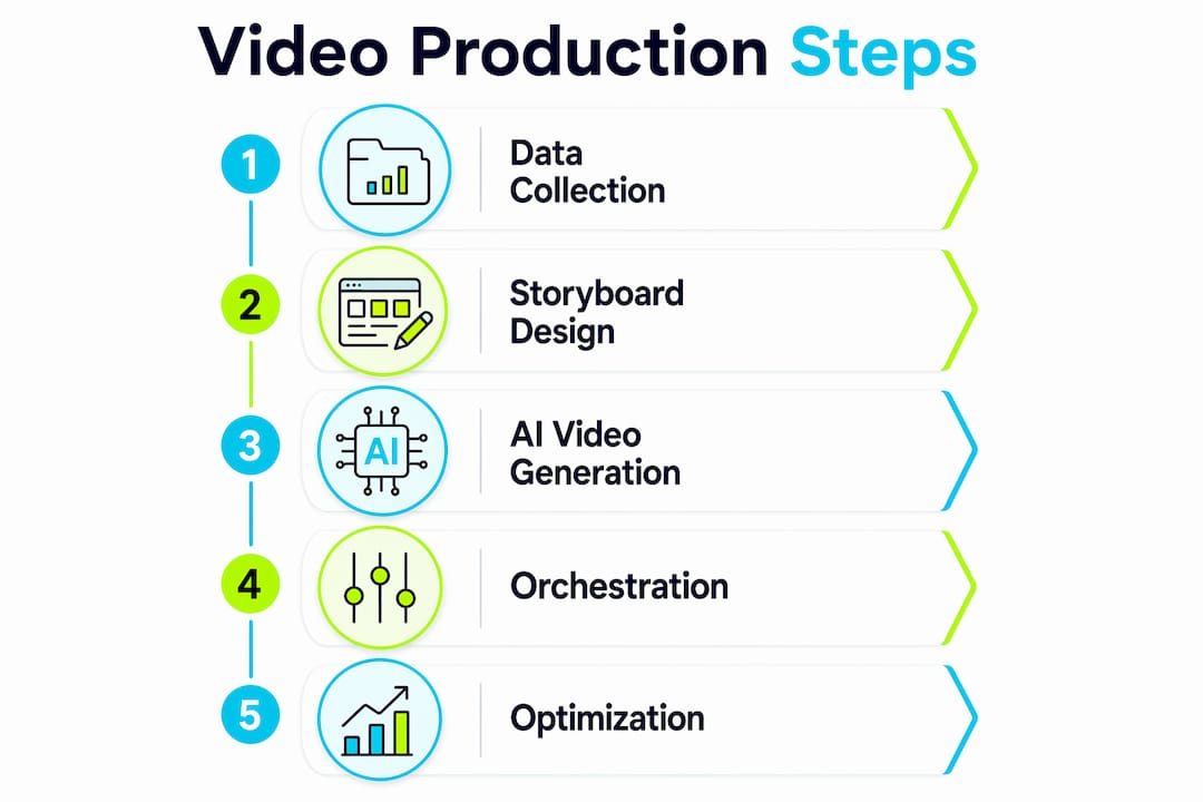 Infographic outlining data-driven video production stages