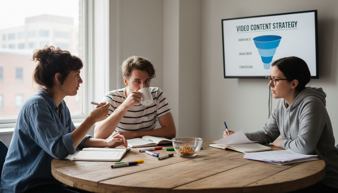 Team meeting planning B2B video funnel