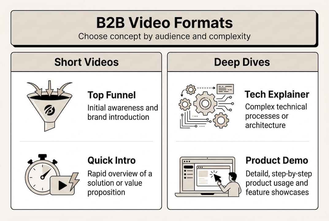 Infographic shows B2B explainer video format types