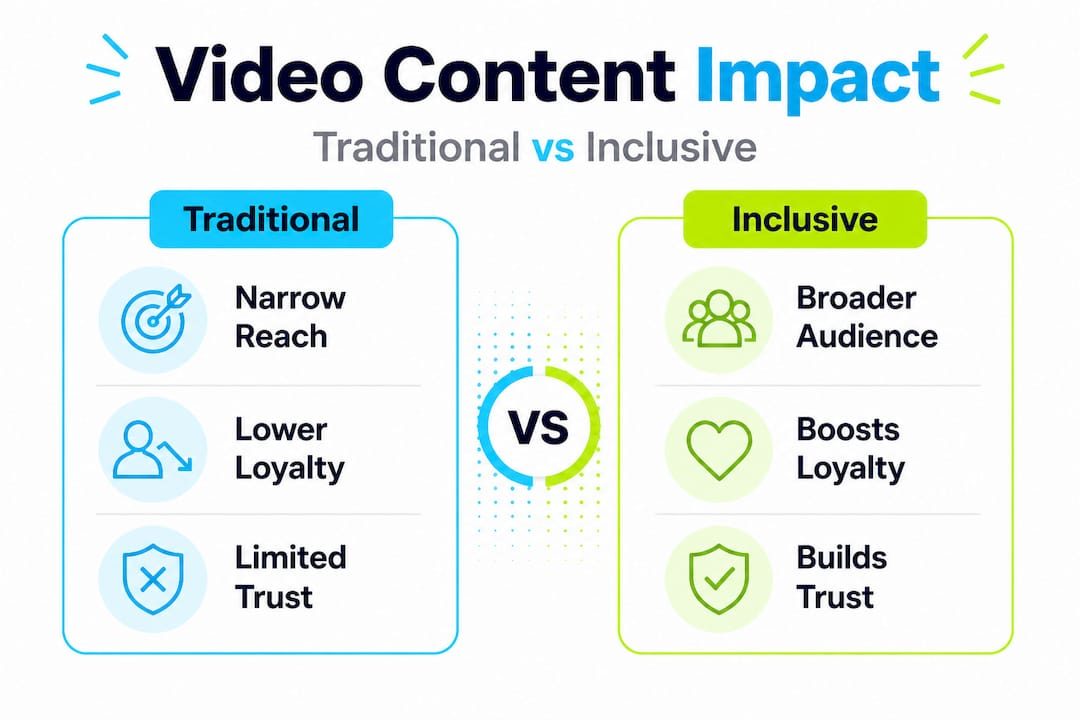 Infographic comparing traditional and inclusive video impacts