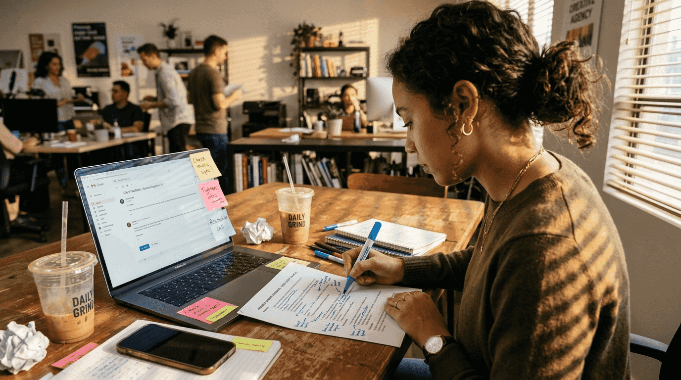 Marketing specialist revising B2B video script