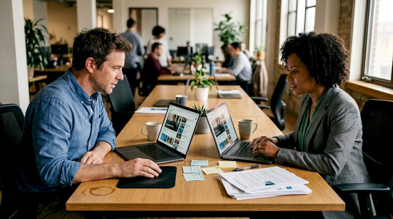 Professionals comparing B2B video stories